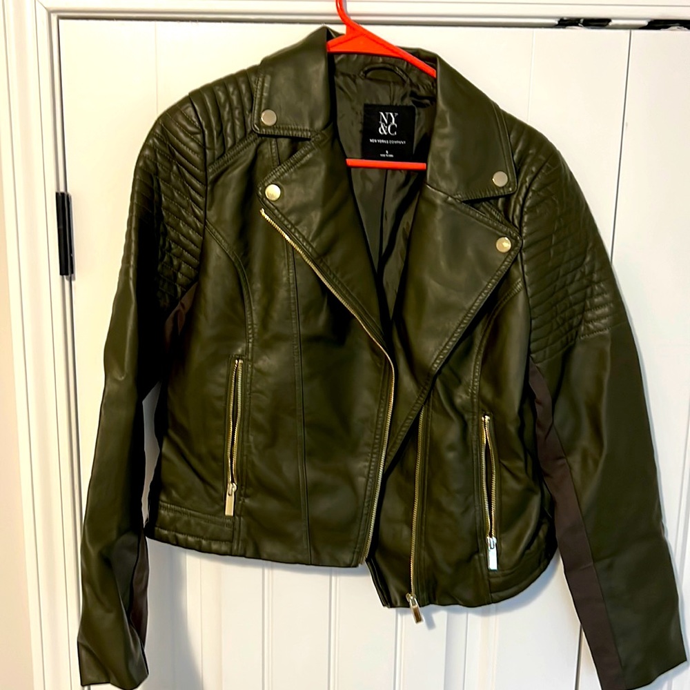 NY&C Olive Green Faux Leather Jacket